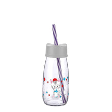 تحميل الصورة في عارض المعرض، Glass milk bottle with straw for kids, featuring a cute character design and BPA-free materials.
