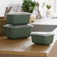 Load image into Gallery viewer, 3 Pcs Food Storage Containers Set (600, 1100 &amp; 1800 ml.) - MicroSafe Rectangular with Snap Lid
