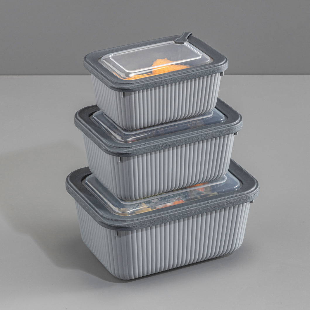 3 Pcs Food Storage Containers Set (600, 1100 & 1800 ml.) - MicroSafe Rectangular stripe with Lid