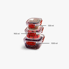 Load image into Gallery viewer, Food Storage Containers - Plastic Sealed Square Set of 3 (500 - 900 - 1500 ml )
