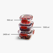 Load image into Gallery viewer, Food Storage Containers - Plastic Sealed Square Set of 3 (900 - 1500 - 2400 ml)
