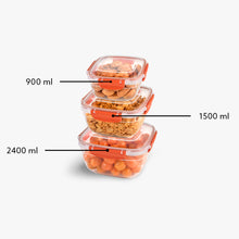 Load image into Gallery viewer, Food Storage Containers - Plastic Sealed Square Set of 3 (900 - 1500 - 2400 ml)
