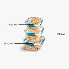 Load image into Gallery viewer, Food Storage Containers - Plastic Sealed Square Set of 3 (900 - 1500 - 2400 ml)
