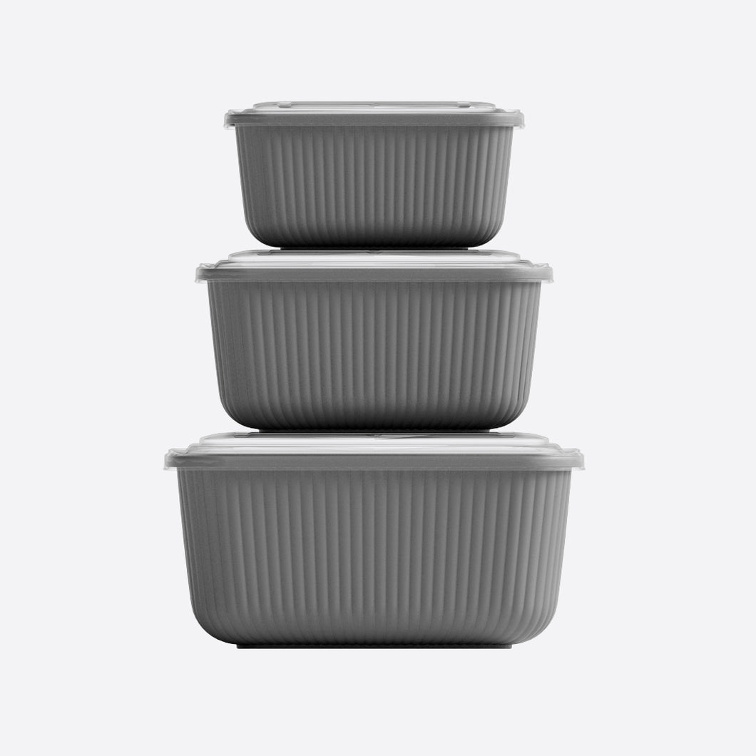 3 Pcs Food Storage Containers Set (600, 1100 & 1800 ml.) - MicroSafe Rectangular with Snap Lid