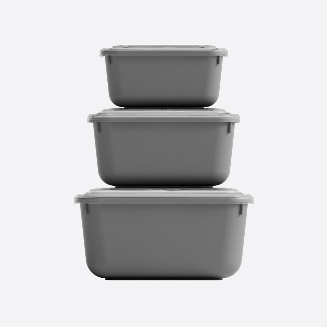 3 Pcs Food Storage Containers Set (600, 1100 & 1800 ml.) - MicroSafe Rectangular with Snap Lid