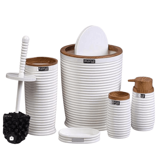 طقم اكسسوار حمام 5 قطع ديكور حمام (Elegance) - اوشن هوم كوليكشن - اطار خشبى