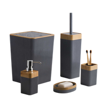 Load image into Gallery viewer, Bathroom Accessories Set - 5-Piece Modern Fluted Vanity Set with Natural Wood Trim &amp; 5L Waste Bin (Violet Stella)
