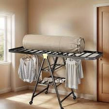 Load image into Gallery viewer, 3-Tiers Foldable Clothes Drying Rack - Large Carbon Steel Laundry Stand with Adjustable Wings with 4 Castors (Off White)
