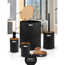 تحميل الصورة في عارض المعرض، Bathroom Accessories Set - 5 Pcs Decor Bathroom Set (Coliseum) - Wooden Frame - With Pedal Waste Bin
