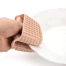 Load image into Gallery viewer, Mini Silicone Oven Mitts Pot Holders - 1 Pc Premium Silicone Tray Grabber gripping a plate securely and safely.
