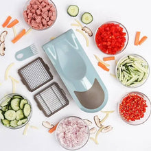 Load image into Gallery viewer, 3 Blades Vegetables Slicer | Professional Manual Chopper with chopped ingredients and slicing attachments laid out.
