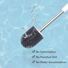 Load image into Gallery viewer, 3 In 1 Silicone Toilet Brush With Holder, Unbreakable Wall Mounted And Free Stand Sleek Toilet Cleaner Brush With Ventilated Drying Round Stand in water.
