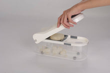 Load image into Gallery viewer, 3 Blades Vegetables Slicer | Professional Manual Chopper demonstrating slicing vegetables safely and efficiently.
