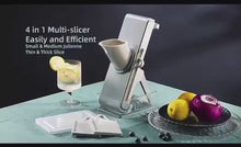 Load and play video in Gallery viewer, Adjustable Mandoline Slicer for Kitchen | 0.5–8 mm Precision Thickness Control, Ultra-Sharp Stainless-Steel Blades, Anti-Slip Handheld Food Slicer &amp; Veggie Cutter | Dishwasher-Safe
