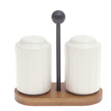 تحميل الصورة في عارض المعرض، 2-piece Porcelain Shaker Set - Porcelain Spice seasoning jars with Wooden base &amp; Metal handle
