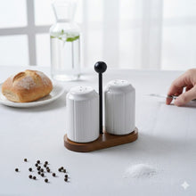 تحميل الصورة في عارض المعرض، 2-piece Porcelain Shaker Set - Porcelain Spice seasoning jars with Wooden base &amp; Metal handle
