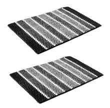 تحميل الصورة في عارض المعرض، Absorbent Luxury Chunky Chenille Bathroom Rug (45x75cm - 440 grams) | Ultra-Soft Non-Slip Bath Mat - Black &amp; White Stripes
