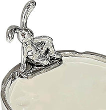 تحميل الصورة في عارض المعرض، Silver porcelain soap holder with bunny figurine, perfect for stylish bathroom or kitchen decor.
