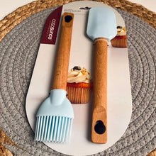 Load image into Gallery viewer, Spatulas/Utensils - Silicone Kitchen Utensil Set with Wooden Handle - (Set of 2 Spatula &amp; Brush)
