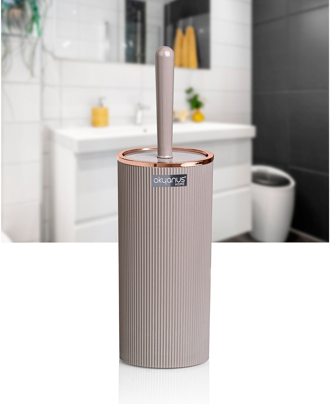 Bathroom Accessories Set - Toilet Brush and Holder (Stripped) - Copper Frame