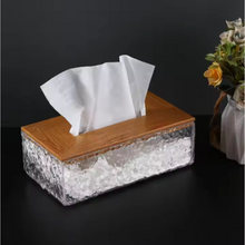 تحميل الصورة في عارض المعرض، Tissue Box with Wooden Cover - Acrylic Paper Napkin Transparent Holder Case
