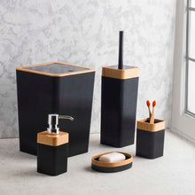 Load image into Gallery viewer, Bathroom Accessories Set - 5-Piece Modern Fluted Vanity Set with Natural Wood Trim &amp; 5L Waste Bin (Violet Stella)
