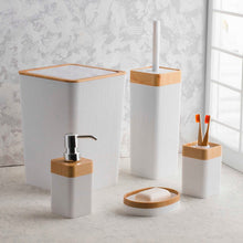 Load image into Gallery viewer, Bathroom Accessories Set - 5-Piece Modern Fluted Vanity Set with Natural Wood Trim &amp; 5L Waste Bin (Violet Stella)
