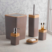 Load image into Gallery viewer, Bathroom Accessories Set - 5-Piece Modern Fluted Vanity Set with Natural Wood Trim &amp; 5L Waste Bin (Violet Stella)
