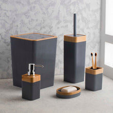 Load image into Gallery viewer, Bathroom Accessories Set - 5-Piece Modern Fluted Vanity Set with Natural Wood Trim &amp; 5L Waste Bin (Violet Stella)
