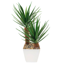 Load image into Gallery viewer, Artificial Plants - Artificial Potted Plants - 2  Palms Plant In White Plastic Pot With Stones 29x20 cm
