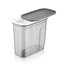 Load image into Gallery viewer, Transparent grey food container with sliding lid open
