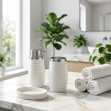 تحميل الصورة في عارض المعرض، Bathroom Accessories Set - 3 Pcs Decor Bathroom Set (Elegance) - Silver Frame
