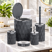 Load image into Gallery viewer, Grey Diamond 5-piece bathroom set with silver trim
