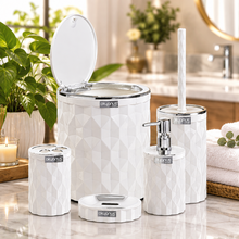 Load image into Gallery viewer, White Diamond 5-piece bathroom set with silver trim
