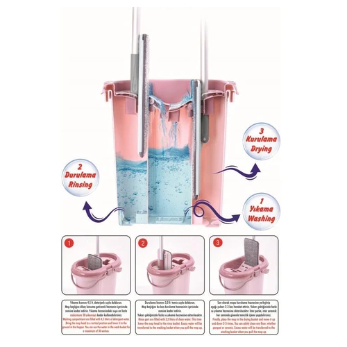 Bucket & Mop Cleaning Set - Bucket Set with 3 Compartments and Microfiber Mop