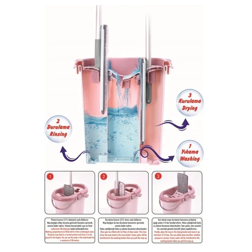 Bucket Set with 3 Compartments and Microfiber Mop