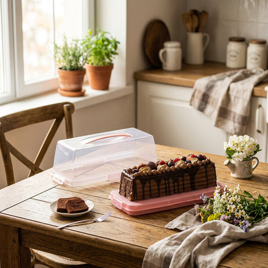 Food/Cake Holder - Rectangular Portable Baton Cake Carrier - Cake Box Comes With Handle