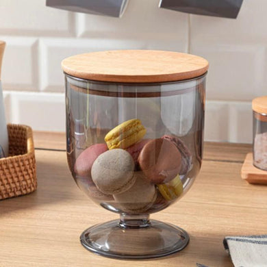 Food Storage Contaier - Airtight 1.4L Acrylic Food & Biscuit Storage Container with Stylish Wooden Lid