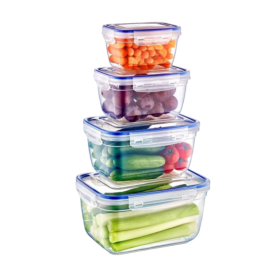 Food Storage Containers Set (550, 1000, 1800 & 3000 ml.) - Plastic Sealed Rectangular Storage Containers Set Of 4
