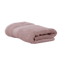 Load image into Gallery viewer, A stack of folded cotton bath towels in beige, blue, and green colors.
