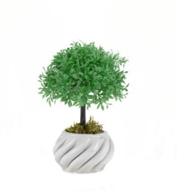 Artificial Single Tree Ball Boxwood in Mini White Gypsum Pot