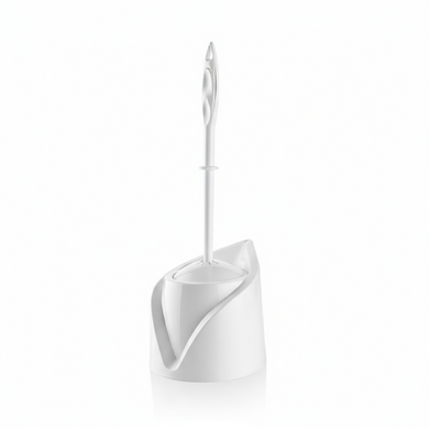 White toilet brush with holder on a white background