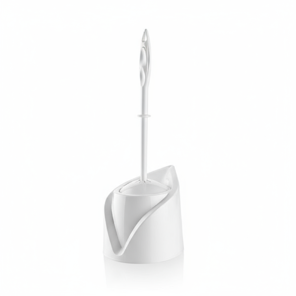White toilet brush with holder on a white background