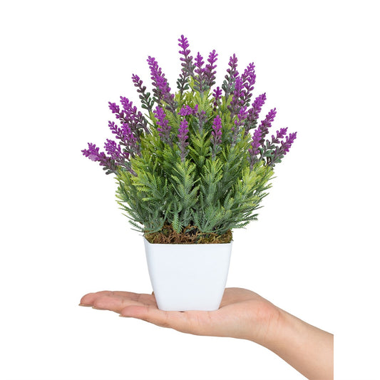 Artificial Lavender Plants in White Plastic Pot - 15 x 15 x 20 cm Home Décor Plant