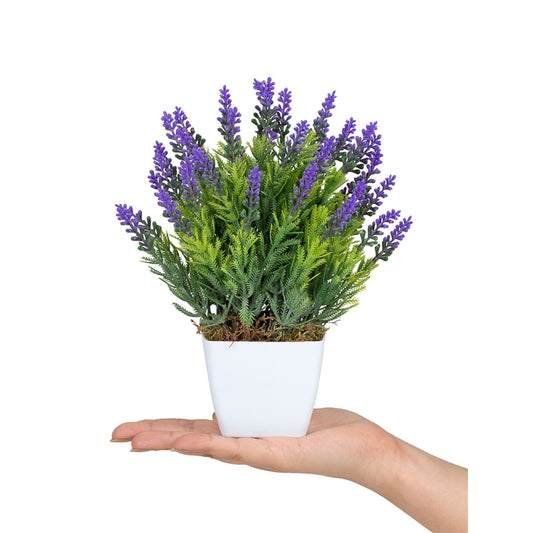 Artificial Lavender Plants in White Plastic Pot - 15 x 15 x 20 cm Home Décor Plant